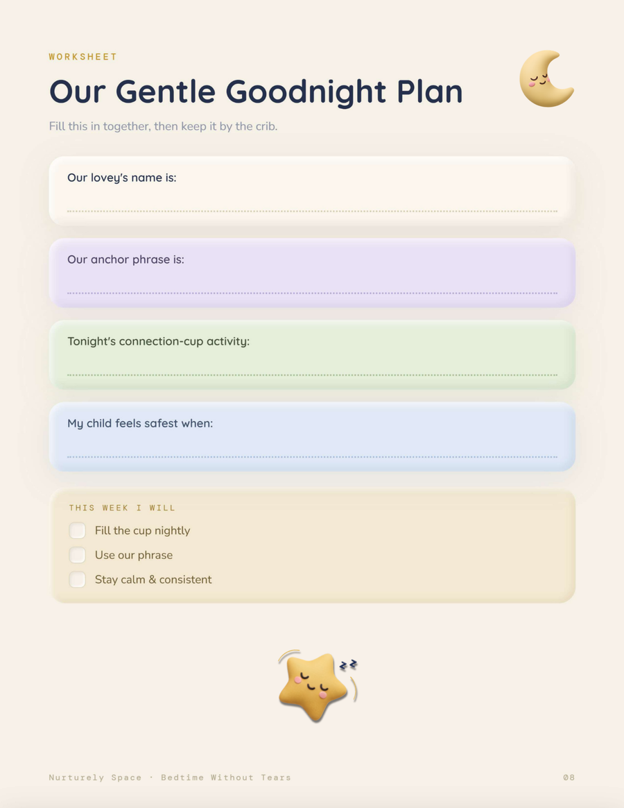 Our Gentle Goodnight Plan worksheet page